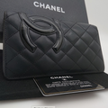 CHANEL Cambon Line portefeuille long Coco Mark noir x noir, avec boîte et carte.