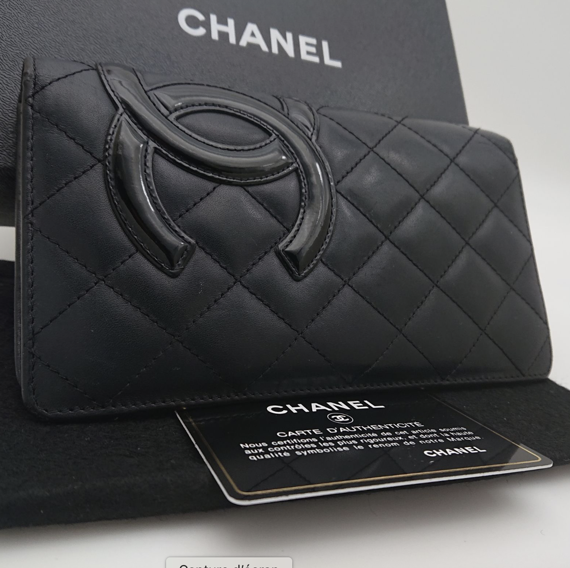 CHANEL Cambon Line portefeuille long Coco Mark noir x noir, avec boîte et carte.