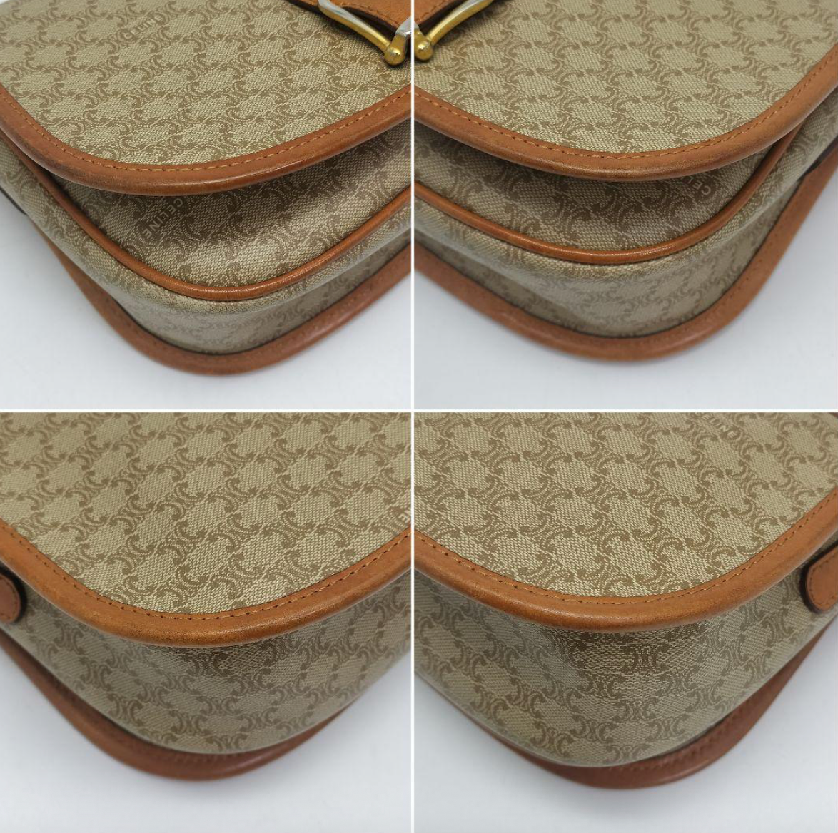 Sac bandoulière Céline Macadam en PVC et cuir beige / marron