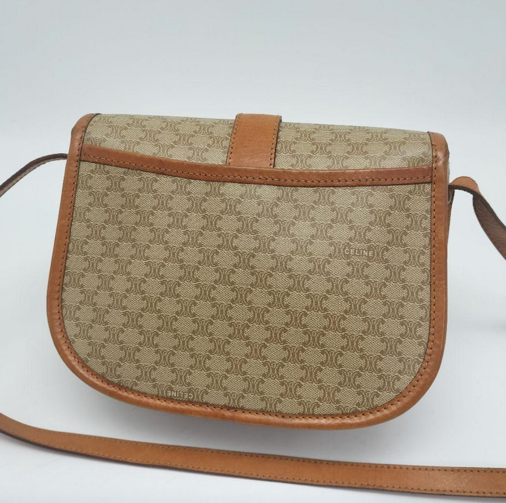 Sac bandoulière Céline Macadam en PVC et cuir beige / marron