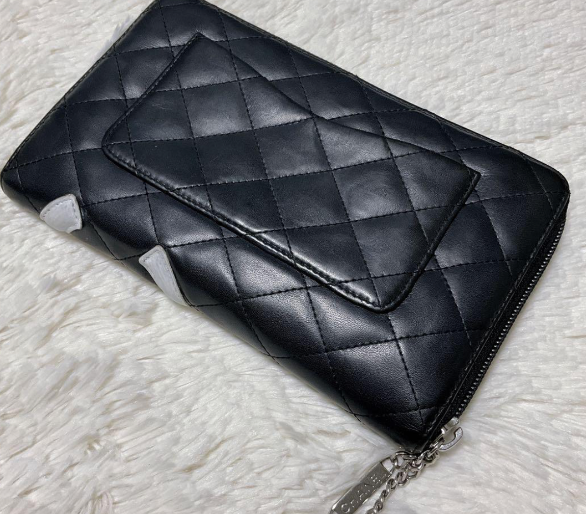 Portefeuille Chanel Cambon Ligne Zippé Noir – CC Matelassé Lambskin (Boîte & Carte)