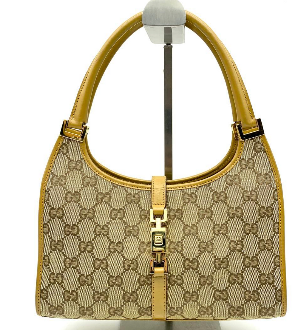 Gucci Jackie GG Canvas – Sac épaule beige & cuir marron