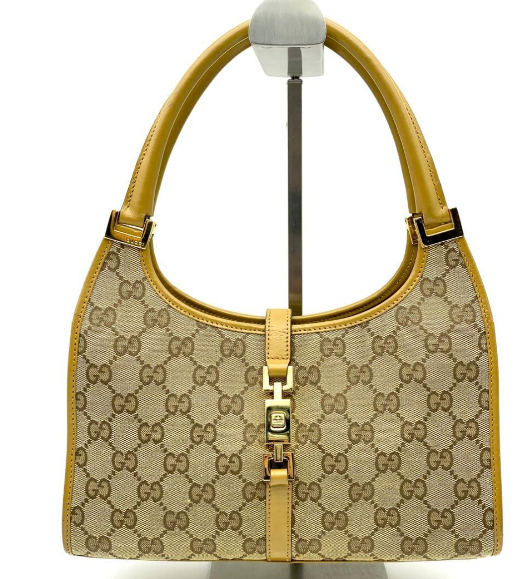 Gucci Jackie GG Canvas – Sac épaule beige & cuir marron