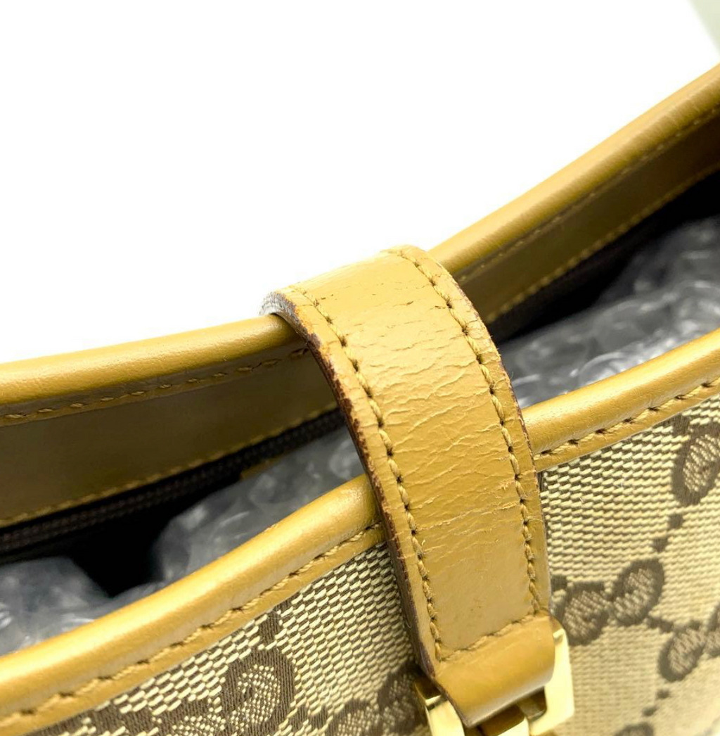 Gucci Jackie GG Canvas – Sac épaule beige & cuir marron