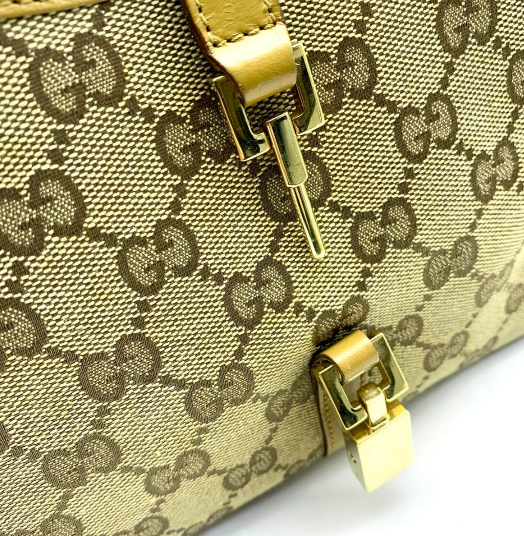 Gucci Jackie GG Canvas – Sac épaule beige & cuir marron