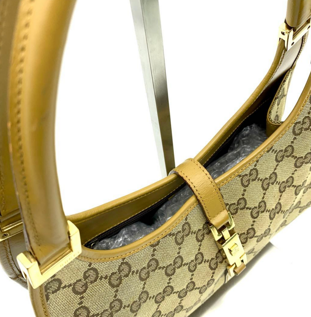 Gucci Jackie GG Canvas – Sac épaule beige & cuir marron