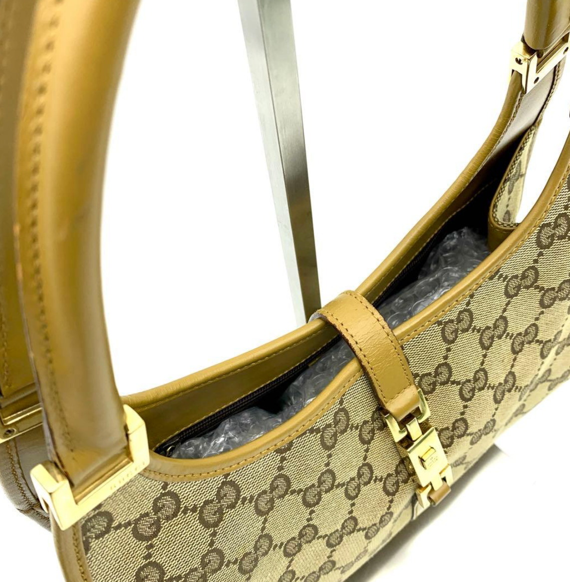 Gucci Jackie GG Canvas – Sac épaule beige & cuir marron