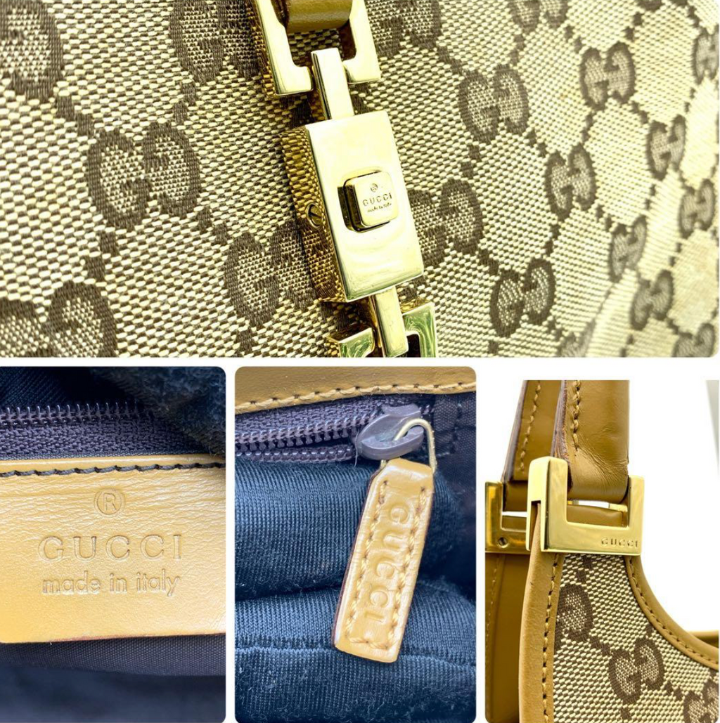 Gucci Jackie GG Canvas – Sac épaule beige & cuir marron