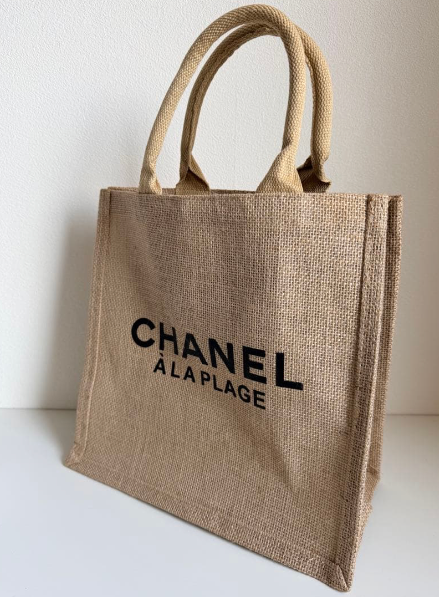 Sac tote CHANEL en lin et jute (novelty)