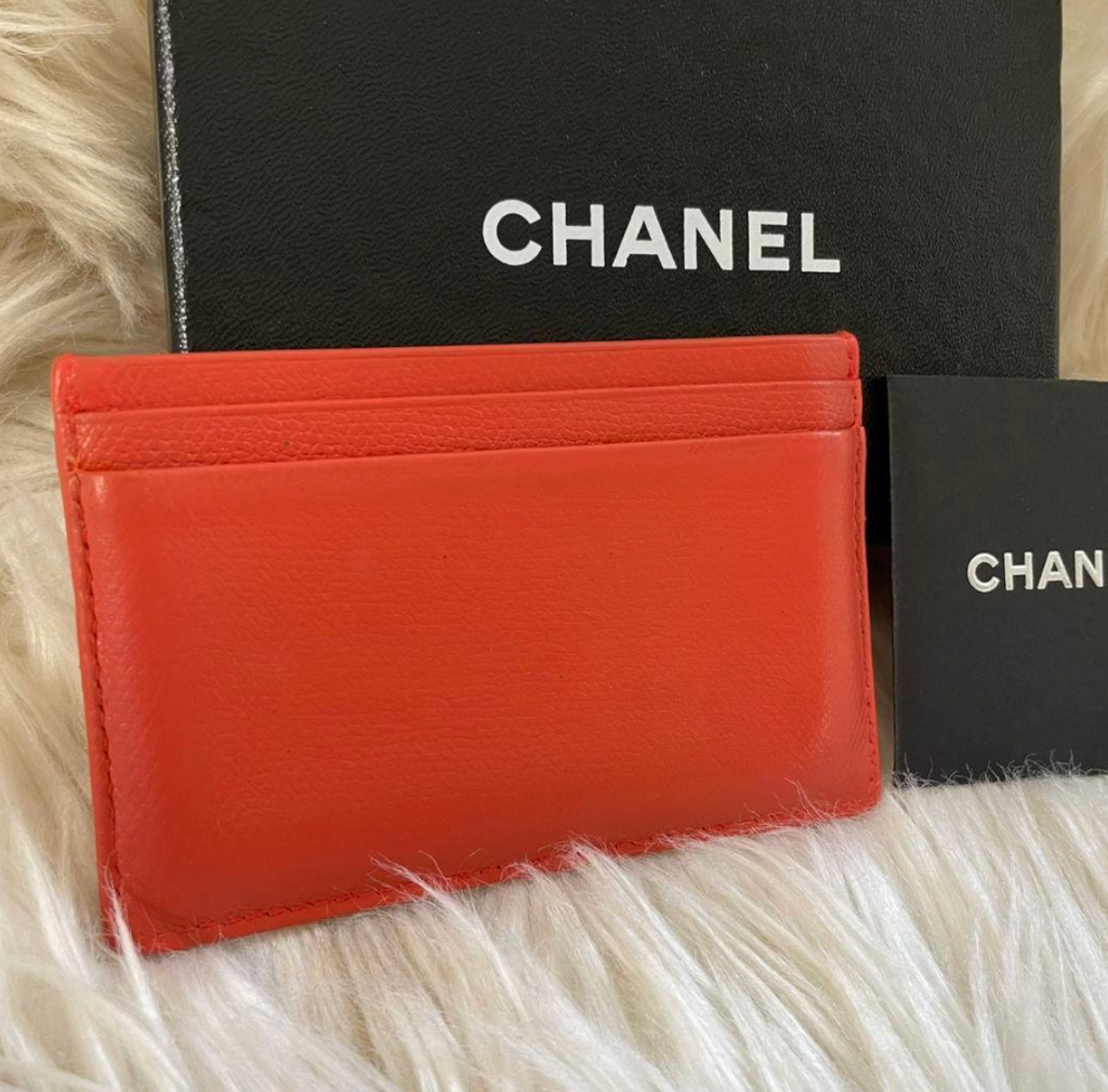 Chanel Card Holder Coco Button Orange – Porte-cartes en cuir