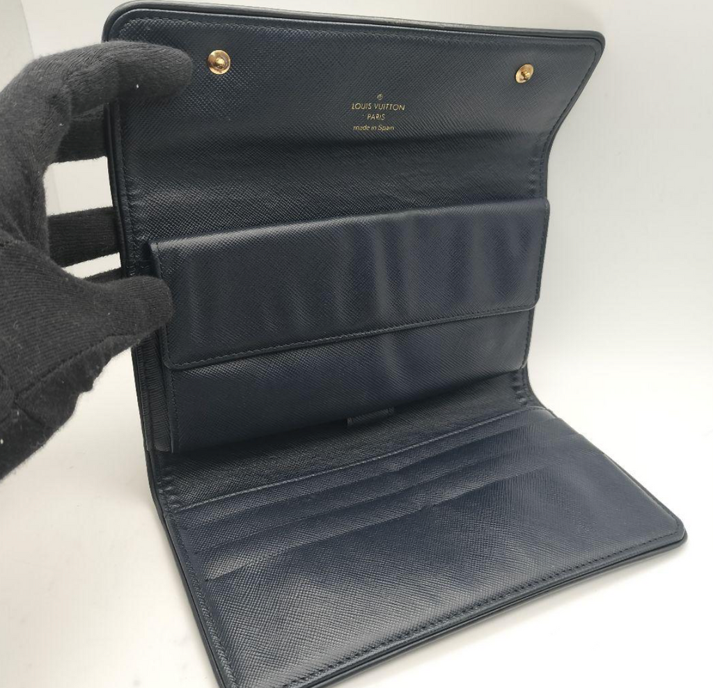 Louis Vuitton Portefeuille Long Bleu Marine – Cuir – Format Classique