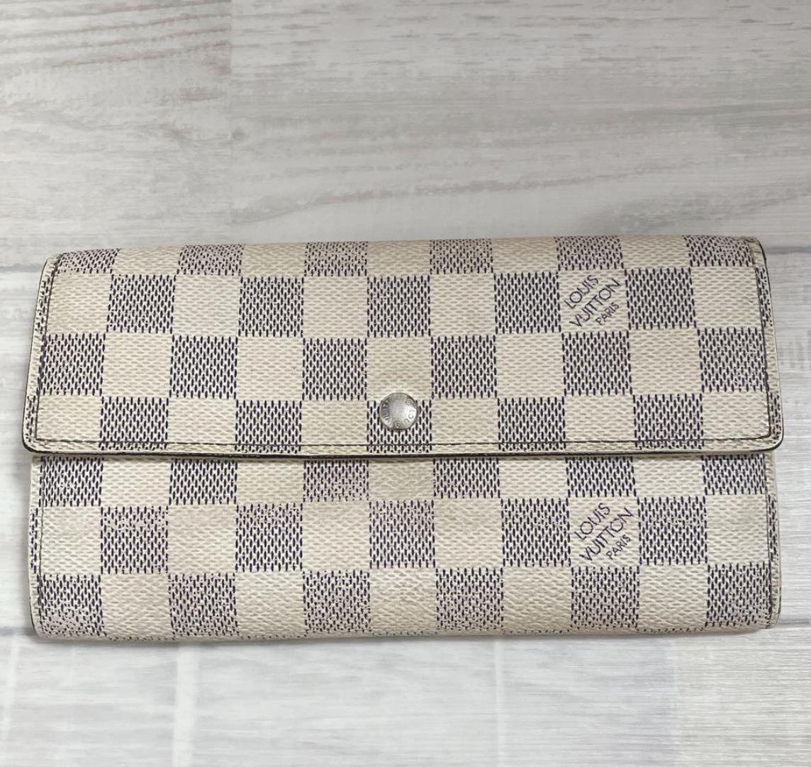 Louis Vuitton Portefeuille Sarah Damier Azur – Blanc – Portefeuille Long – Bon État