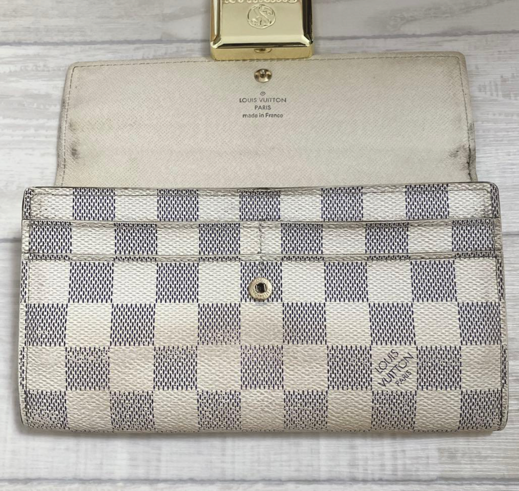 Louis Vuitton Portefeuille Sarah Damier Azur – Blanc – Portefeuille Long – Bon État