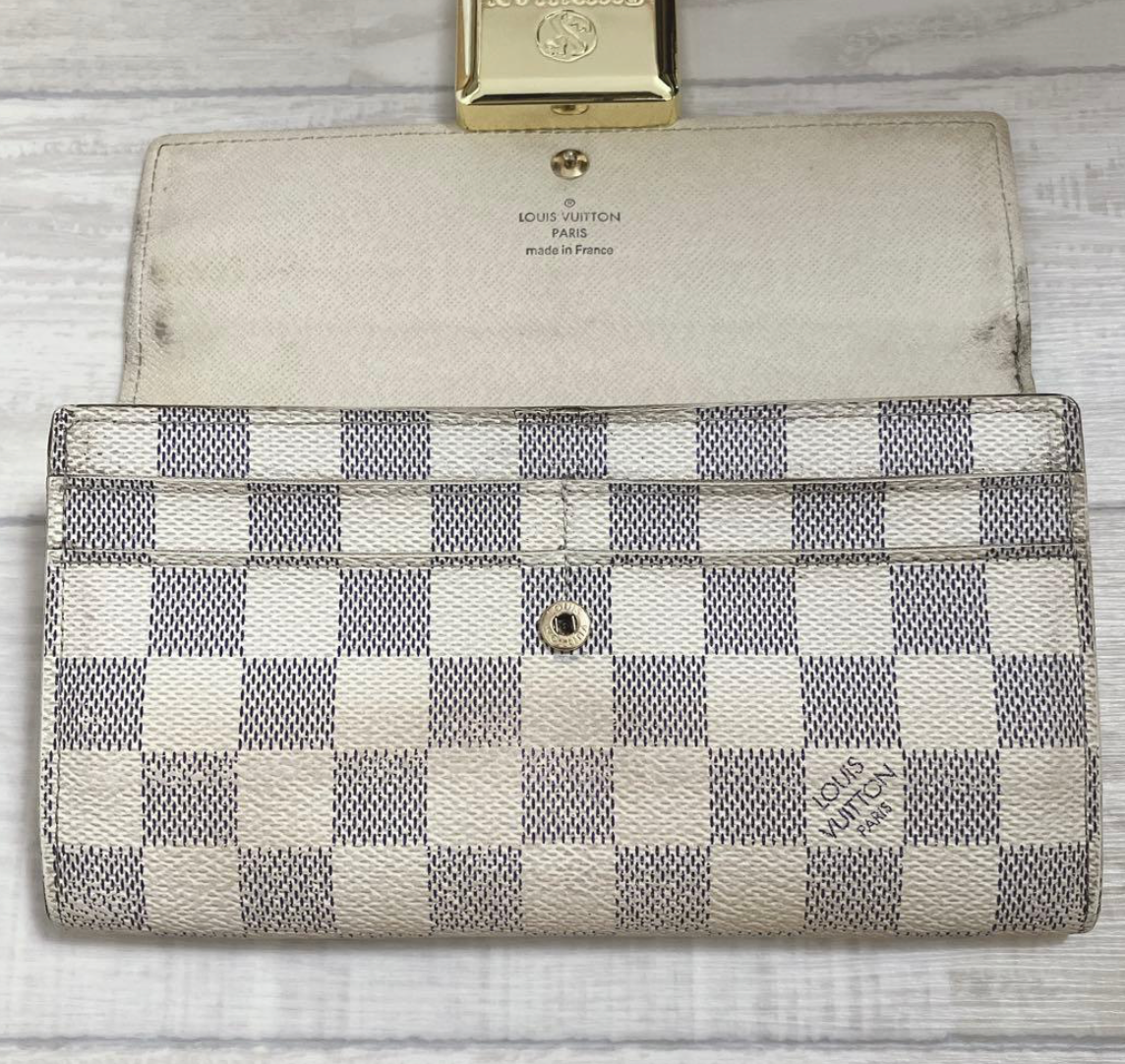 Louis Vuitton Portefeuille Sarah Damier Azur – Blanc – Portefeuille Long – Bon État