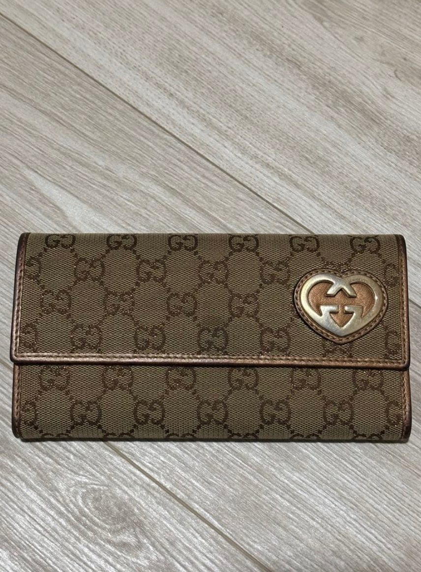 Gucci Portefeuille Long Canvas Marron – Logo Cœur – Avec Boîte & Cart