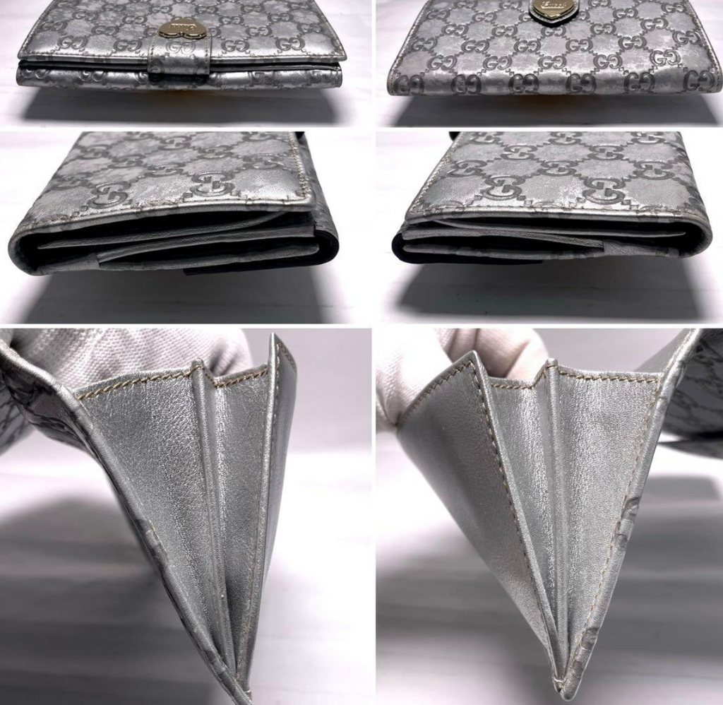 Gucci Portefeuille Long Guccissima Heart Argent – Cuir – Bon État