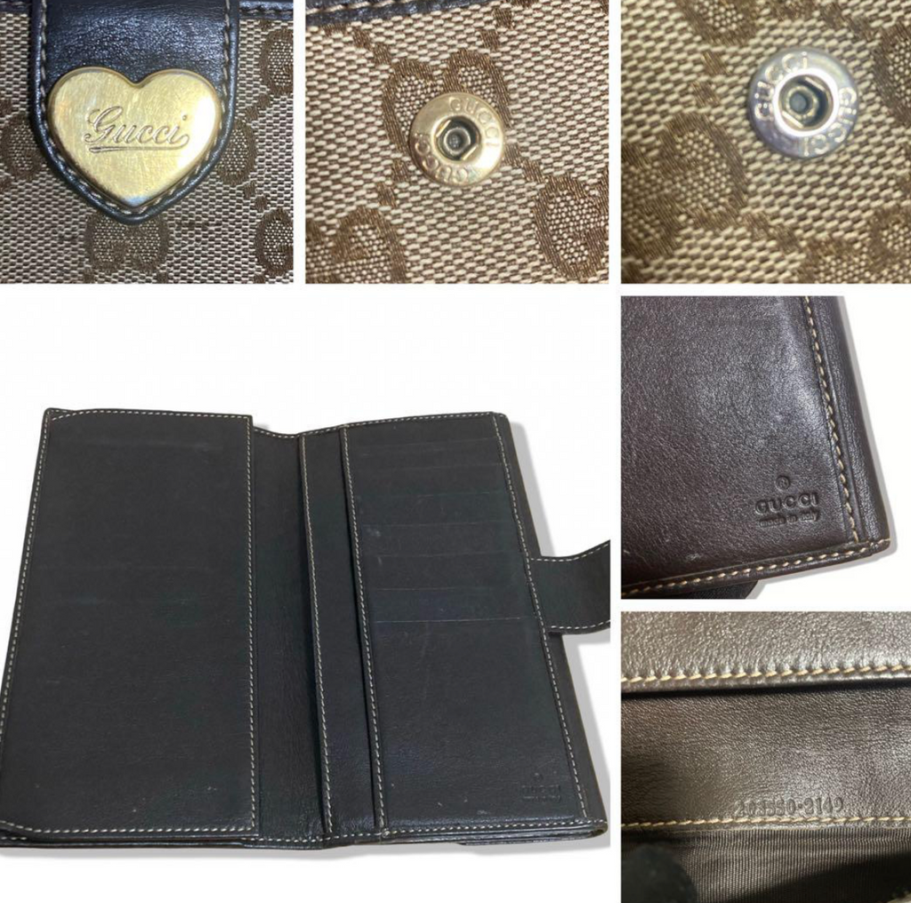 Gucci Portefeuille Long GG Supreme Lovely Heart – Beige/Marron