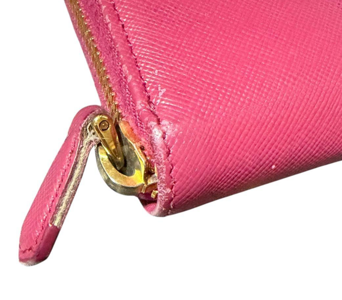 Prada Portefeuille Long Rose Saffiano – Fiocco (Nœud) – Zip – Très Bon État