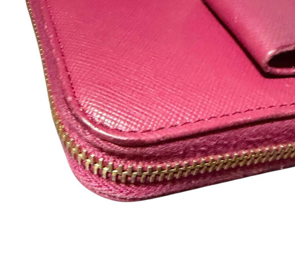 Prada Portefeuille Long Rose Saffiano – Fiocco (Nœud) – Zip – Très Bon État