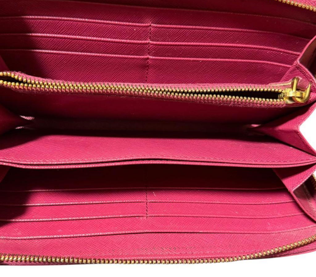 Prada Portefeuille Long Rose Saffiano – Fiocco (Nœud) – Zip – Très Bon État