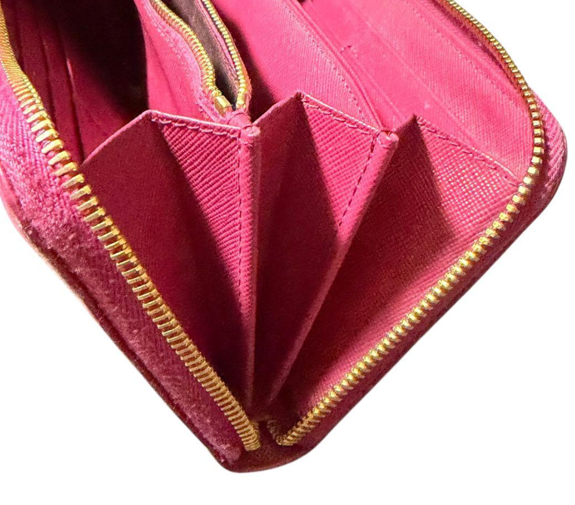 Prada Portefeuille Long Rose Saffiano – Fiocco (Nœud) – Zip – Très Bon État
