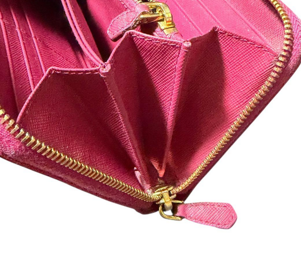 Prada Portefeuille Long Rose Saffiano – Fiocco (Nœud) – Zip – Très Bon État