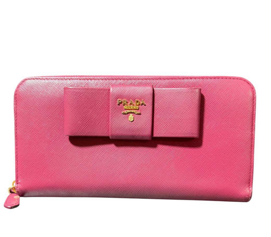 Prada Portefeuille Long Rose Saffiano – Fiocco (Nœud) – Zip – Très Bon État